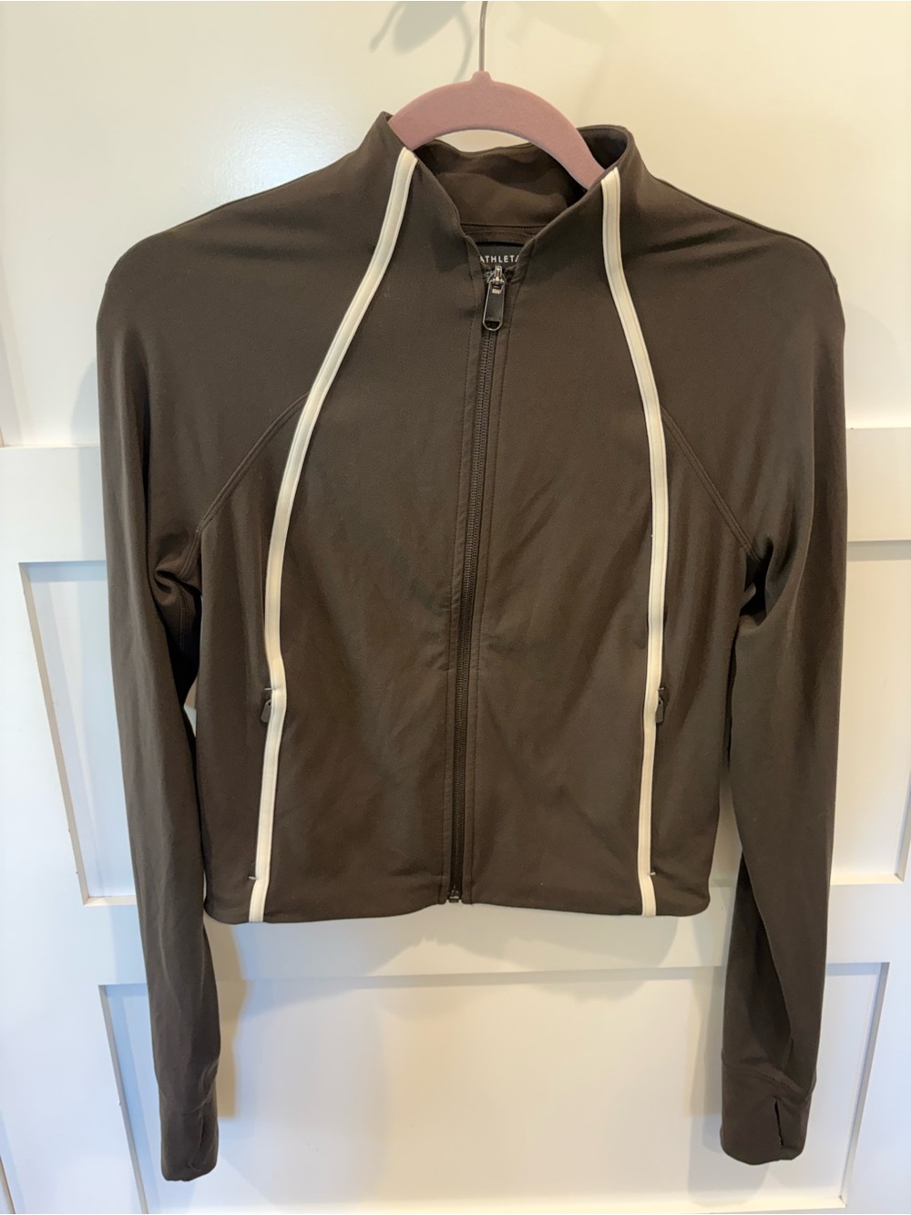 Athleta Brown Full-Zip Athletic Jacket with Cream Trim